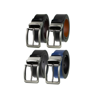 Louis Montini Reversible Belt เข็มขัดผู้ชาย หนังวัวแท้ หัวกิ๊บหมุนได้ Cowhide Men belt (2-Sided Belt) - MGN236