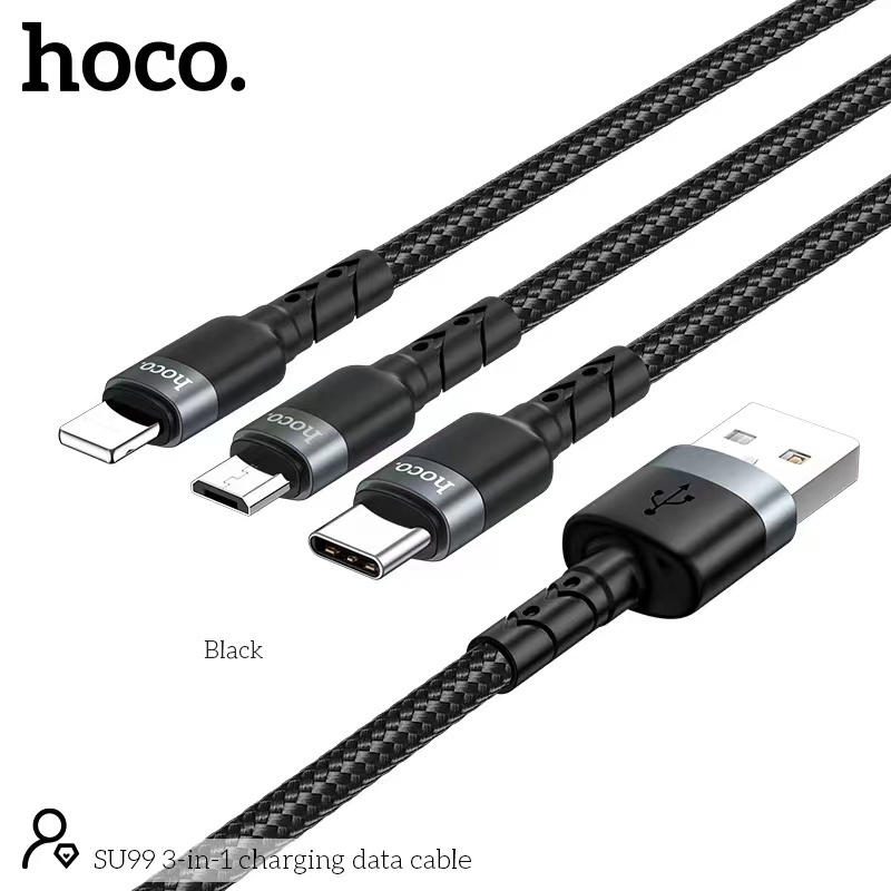 HOCO SU99 สายเคเบิลข้อมูลถักไนลอนแบบหลายหัว 3 in 1 1เมตร type C+L+micro  2.4A สายชาร์จเร็ว - รูปที่ 3
