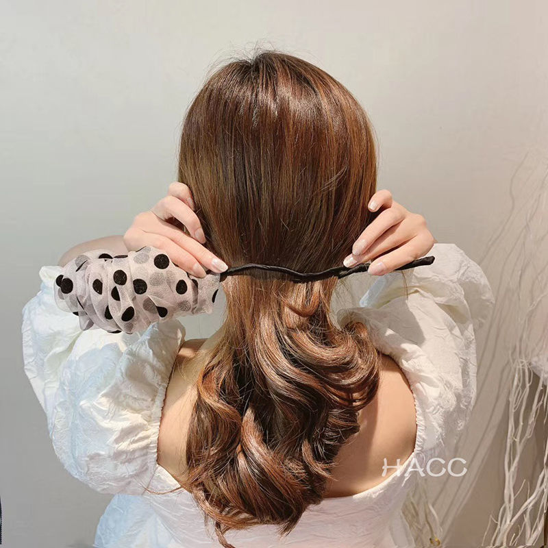 2021 new disc hair device female Korean student summer lazy artifact wild polka dot lace net red ball headdress
