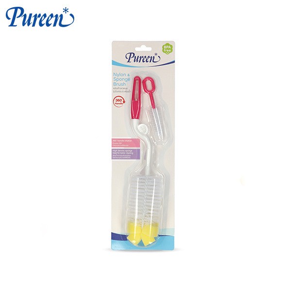 Pureen เพียวรีน แปรงล้างขวดนมและจุกนม ด้ามหมุน (คละสี)