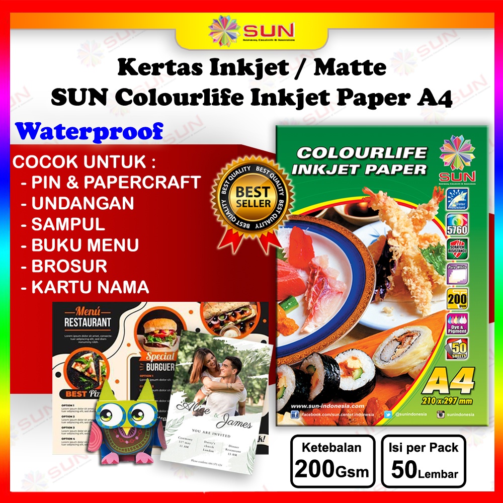 A4 Matte Inkjet Paper - SUN Colourlife Inkjet Paper A4 (Doff / Matte) Single Side / Double Side (pig