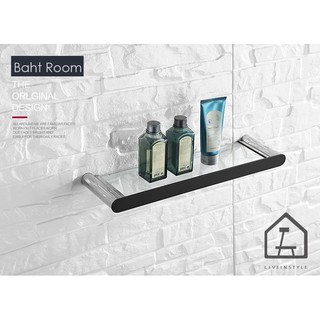 BA-B- 4007  ที่วางของในห้องน้ำ ที่วางสบู่แชมพู 304 stainless steel racks glossy glass frame  - Black Surface