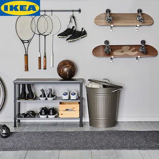 IKEA PINNIG พินนิก ชั้นวางรองเท้าพร้อมที่นั่ง , สีดำ ขนาด79x35x52 ซม.โครงโลหะ แผ่นด้านบนเป็นไฟเบอร์บอรด์