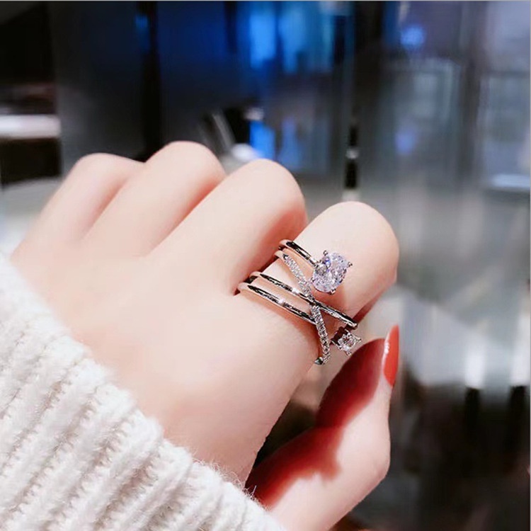 [ชุบทองแท้] แหวนพลอยเทียม แบบเปิด หลายชั้น สไตล์เกาหลี หรูหรา ไม่ซ้ําใคร