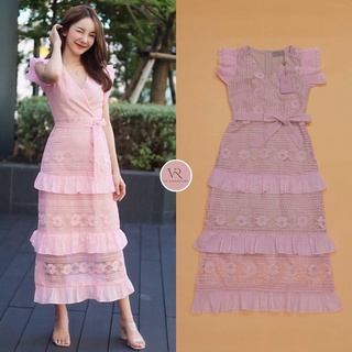 : Dress ยาว ทบด้านหน้า ระบายชั้นช่วงแขน ช่วงเอวเข้ารูป มีผ้าผูกเอวVR