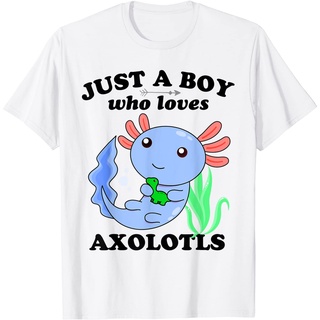 เสื้อยืดผ้าฝ้ายพิมพ์ลายแฟชั่น Fy เสื้อยืดลําลอง แขนสั้น พิมพ์ลาย Kawaii Fish Just A Boy Who Loves Axolotl สไตล์วินเทจ โอ