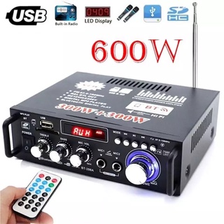 Amp เครื่องขยายเสียง 600W แอมป์จิ๋ว สเตอริโอHIFI ไร้สายบลูทู ธ วิทยุ FM amplifier