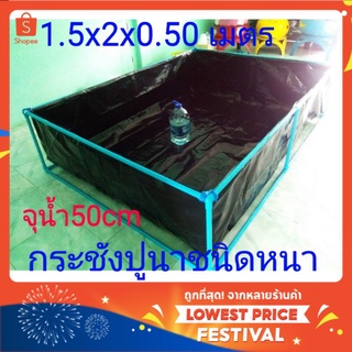 กระชังบก จุน้ำ50ซม. 1.5x2x0.50 เมตร กระชังบกเลี้ยงกบ ปลา ปู สัตว์น้ำอื่นๆ ไม่ต้องขุดบ่อ ก่อปูน ประหยัดเวลา เคลื่อนย้ายสะ