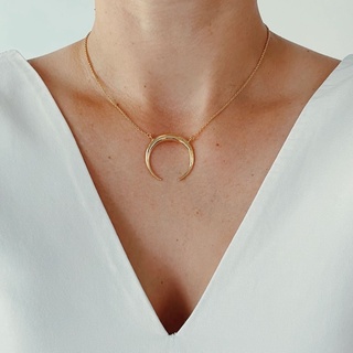 Statement Crescent Moon Chain, 18K Gold Plated, Sterling Silver Necklace | สร้อยคอ สร้อยคอจี้ เงินแท้ ทองแท้