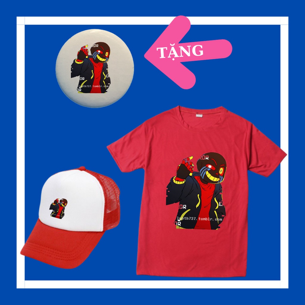 Set เสื้อเชิ้ตแขนสั้นฤดูร้อนสําหรับเด็กชายและเด็กหญิง Undertale Sans, Error Sans Red, Black, รวมหมวก