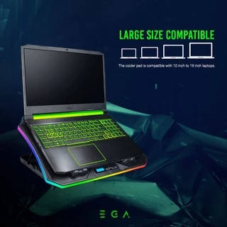 EGA TYPE CP3 พัดลมระบายอากาศ COOLER PAD รองโน้ตบุ๊ค พัดลม 6 ตัว ไฟ LED ตกแต่งไฟ RGB 10 โหมด [รับประกัน 2 ปี]