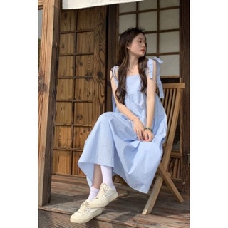 🔥NEW🥨 Soft Milk Blue Sling Dress Children 2022 New Womens First Love Long Dress Chic Design Small