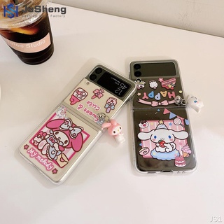 Jusheng เคสโทรศัพท์มือถือ แบบฝาพับ ลายสุนัขหูใหญ่ และจี้ สําหรับ Samsung Melody Z Flip4 Z Flip3 Z Flip2 Z