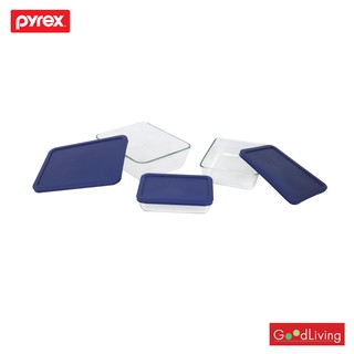 Pyrex ชุดกล่องถนอมอาหารพร้อมฝาทรงเหลี่ยม P-00-7251-NN 6 ชิ้น (สีน้ำเงิน)