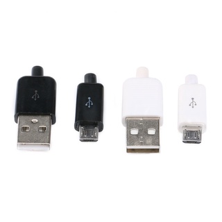 ชุดปลั๊กเชื่อมต่อ Micro USB 2.0 ตัวผู้ พร้อมฝาครอบสายข้อมูล 5P 4/3 In 1 5 พิน สีดํา สีขาว DIY 10 ชิ้น