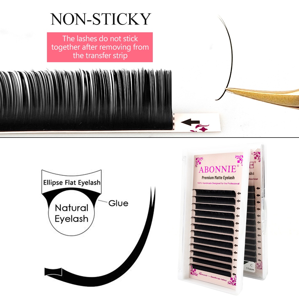 Abononnie Ellipse Flat Lashes Cashmere ขนตาส่วนบุคคล Extensions อุปกรณ์ Matte Fluffy