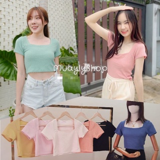 🍒ใหม่🍉 Mini Sakura Crop Top~* เสื้อครอป คอเหลี่ยมทอลายดอกซากุระ