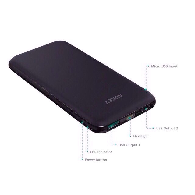 Aukey Slim Design 10000 maH PowerBank แบตเตอรีสำรอง ชาร์จไวด้วยระบบ AI Inteligent พาวเวอร์แบงค์ 2.4A