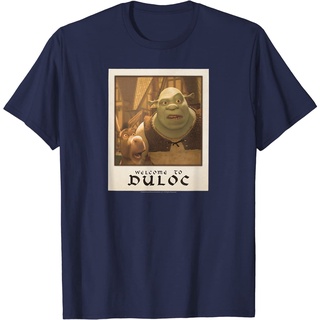 เสื้อยืดผ้าฝ้ายพรีเมี่ยม เสื้อยืดโพลารอยด์ ลาย Welcome To Duloc Shrek And Donkey