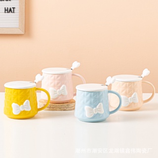 More Than Home แก้วกาแฟเซรามิค ลายโบว์น่ารัก พร้อมฝาปิด 400 มล. สําหรับบ้าน วันหยุด