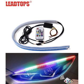 LEADTPS 1SET DRL RGB LED Car Light ไฟเลี้ยววิ่งกลางวันหลอดไฟหน้ารถรีโมทคอนโทรลไฟหน้าหลายสีหลอดไฟอัตโนมัติ