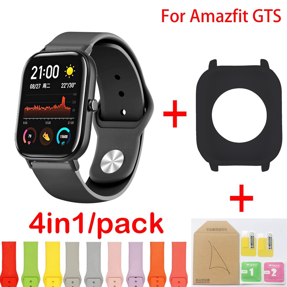 อุปกรณ์เสริมสำหรับ for Xiaomi Huami Amazfit Gts สายนาฬิกาข้อมือซิลิโคน + กรอบกันรอยหน้าจอ 2 ชิ้น