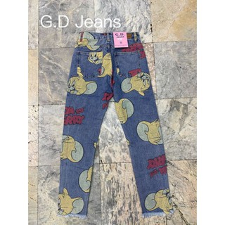 ToM&amp;jeRRyลายสุดน่ารัก#90095👖กางเกงยีนส์แฟชั่นขายาวผ้าด้านทรงบอยพิมพ์ลายราคาถูก ราคาส่ง