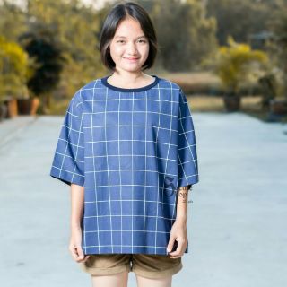 DARK BLUE Denim Grid Top (Oversize)