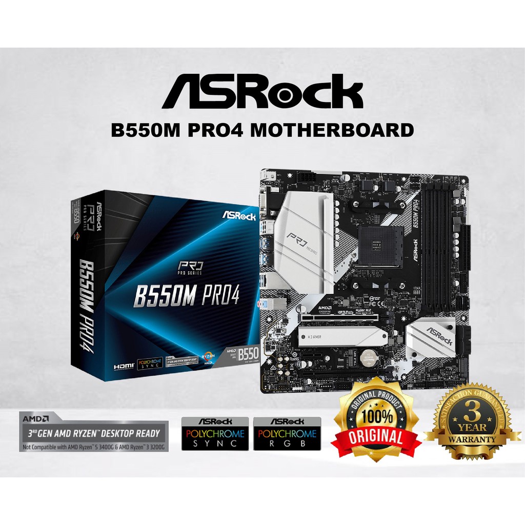 Mainboard เมนบอร์ด Am4 Asrock B550m Pro4 Warranty 3 Y Shopee Thailand