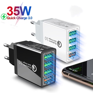 อะแดปเตอร์ชาร์จเร็ว 35W 4 พอร์ต USB QC3.0 สําหรับโทรศัพท์ Android สีดํา ขาว