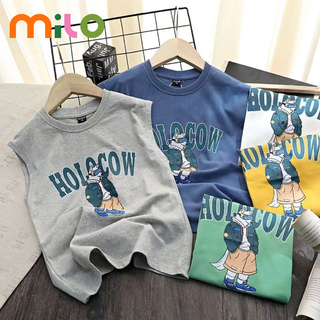 Milo เสื้อกล้ามของเด็กผู้ชาย,เสื้อแขนสั้นทรงหลวมระบายอากาศได้ดีสำหรับเด็กทารก