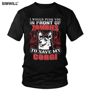 เสื้อยืดแขนสั้น พิมพ์ลาย I I Push You In Front Of Zombies To Save Corgi สไตล์วินเทจ สําหรับสัตว์เลี้ยง สุนัข