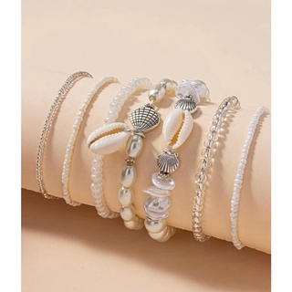 Wawa bracelet (7pcs.) ข้อมือลูกปัดเปลือกหอย สีขาว เซต 7 ชิ้น สวยมากค่ะ