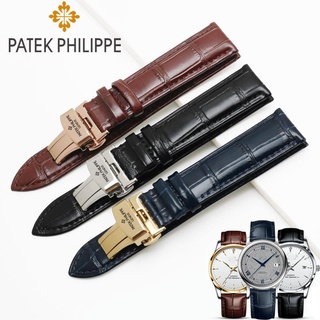 สายนาฬิกาข้อมือ สายหนังวัวแท้ แต่งหัวเข็มขัดผีเสื้อ พร้อมโลโก้ สําหรับ Patek Philippe Watch 20 มม. 22 มม.