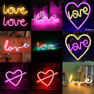 โคมไฟนีออน Led รูปหัวใจโคมไฟตกแต่งบ้านของขวัญวันวาเลนไทน์ LOVE นีออนสัญญาณไฟตกแต่งไฟกลางคืนตกแต่งหลอดไฟ LED ตัวอักษรสำหรับห้องปาร์ตี้กำจัดวัชพืช