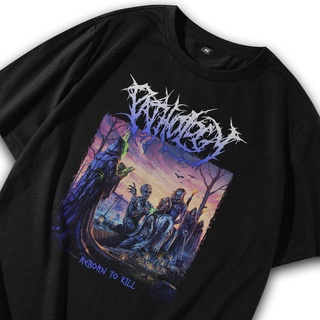 เสื้อยืดโอเวอร์ไซส์เสื้อยืดโลหะ พิมพ์ลายวงร็อค Reborn To Kill Death Metal สไตล์พังก์ วินเทจ สําหรับผู้ชาย และผู้หญิง หนั