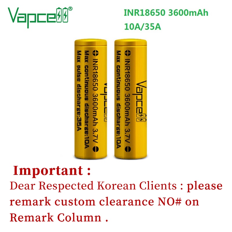 Free shipping Vapcell original 18650 3600mAh 10A / 35A high power capacity 3.7V 18650 Li-ion recharg