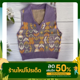 เสื้อไหมพรม พิมพ์ลายดอกไม้สีม่วง