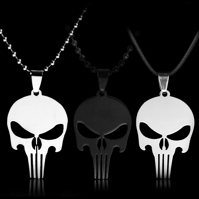Punisher สร้อยคอ Frank Castle Skull Head Eye Crossbones กองทัพเงินสีจี้สแตนเลส Marvel เครื่องประดับผู้ชาย