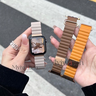 สายนาฬิกาข้อมือหนัง แบบแม่เหล็ก สําหรับ Apple watch band 44 มม. 40 มม. 41 มม. 45 มม. 42 มม. 38 มม. iWatch series 3 5 4 SE 6 7