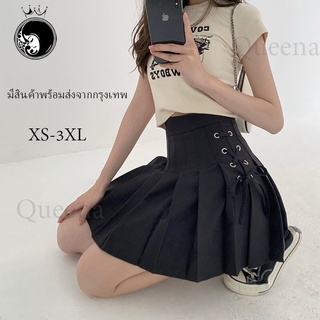 Queena กระโปรงจีบสไตล์เกาหลีเอวสูงทรงสลิมซับในกระโปรงเทนนิสกีฬา XS-3XL