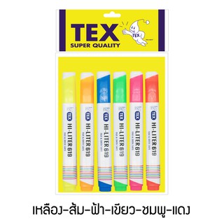 TEX HI-LINER 619 ปากกาเน้นข้อความ สีสะท้อนแสง แพ็ค 6 ด้าม