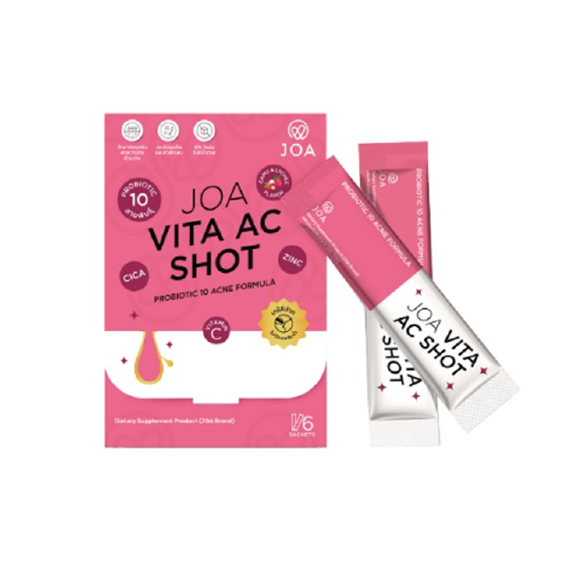 JOA Vita Ac Shot อาหารเสริม ผงกรอกปากแบบเร่งด่วน มี Probiotics ลดสิว สิวอักเสบ ลดรอยแดง (6 ซอง ต่อ 1 กล่อง)