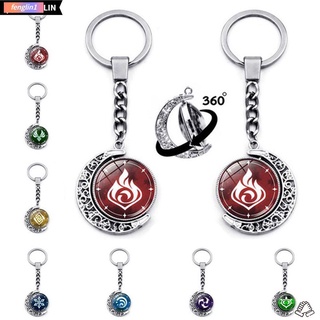 ❤ Fenglin Genshin Impact พวงกุญแจ 360 องศาหมุน Moon จี้เกม Eye of God โลหะ Key CHAIN แหวนสำหรับผู้ชายผู้หญิงน่ารักพวงกุญแจ Charms