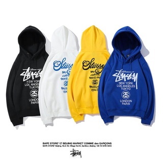 เสื้อกันหนาว มีฮู้ด ผ้าฝ้าย พิมพ์ลาย Stussy แฟชั่นสําหรับผู้ชาย และผู้หญิง