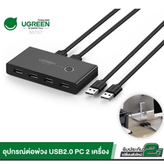 UGREEN 30767 อุปกรณ์แชร์คอมพิวเตอร์ 2 In 4 Out USB 2.0 Sharing Switch Box 2PCs Share 4 USB Devices One Button to Switch