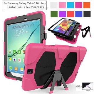 Samsung Galaxy Tab A6 10.1 With S Pen SM-P580 P585Y Stand Shockproof Heavy Duty Armor Case Built-In Screen Protector Multi-Layer Protection Cover