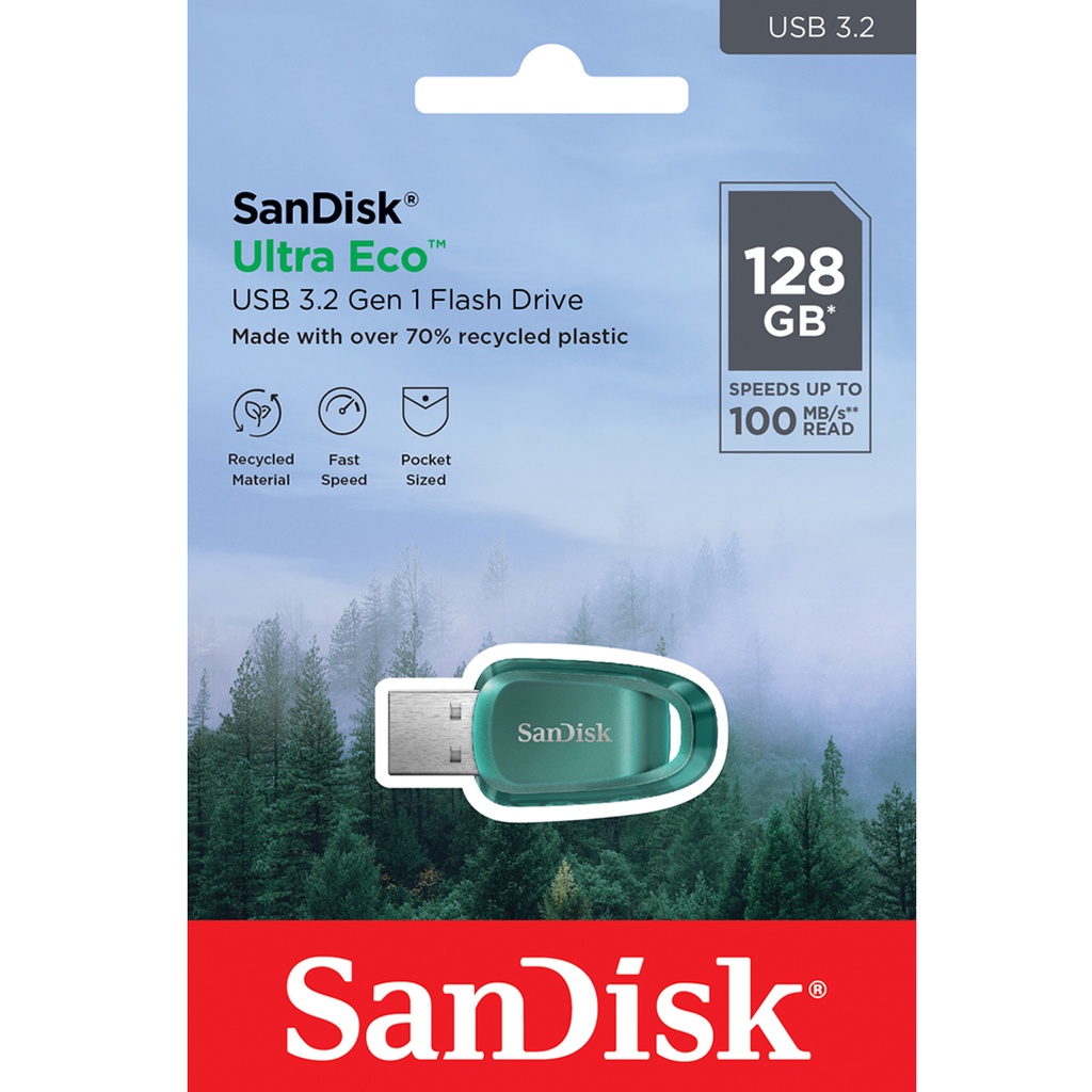 SanDisk Ultra Eco USB 3.2 Flash Drive 128GB ( SDCZ96-128G-A46 ) Speed 100MB/s Made with Over 70% Rec