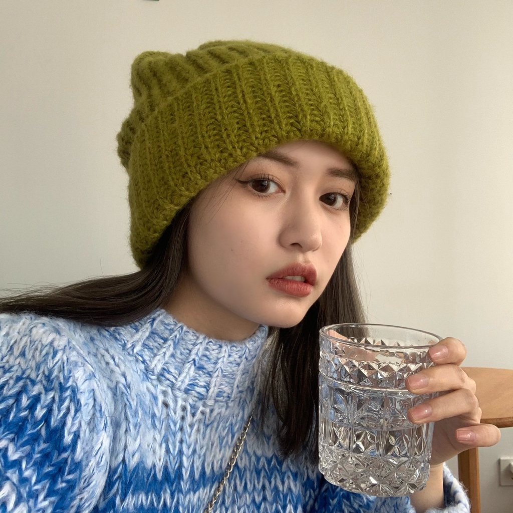 Hat Women's Winter Warm Thick Knit Hat Woolen Cap Big Head Circumference