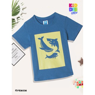 KiddeeCrew เสื้อแขนสั้นเด็กสีฟ้าพิมพ์ลายปลา Blue  fish print  เหมาะสำหรับอายุ 1-10 ปี